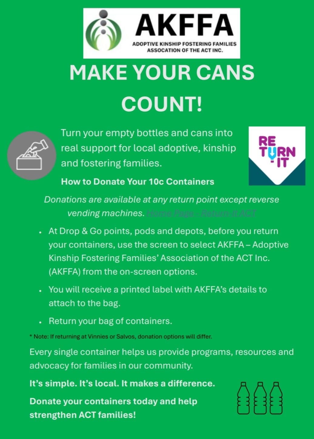 Make your cans count - AKFFA Return-It container donation flyer